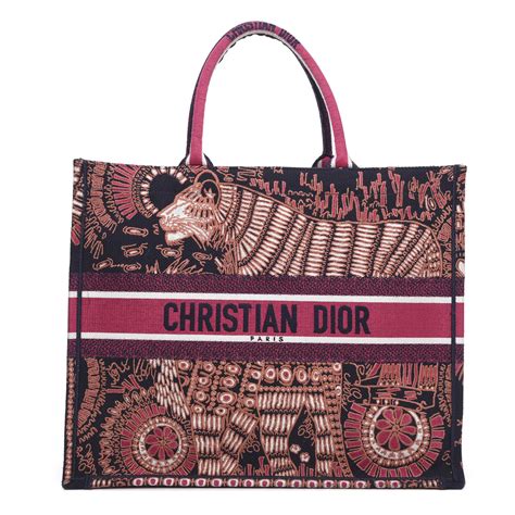 fuchsia dior book tote dior animals embroidered canvas bag|CHRISTIAN DIOR Canvas Embroidered Dior Animals Tiger Book .